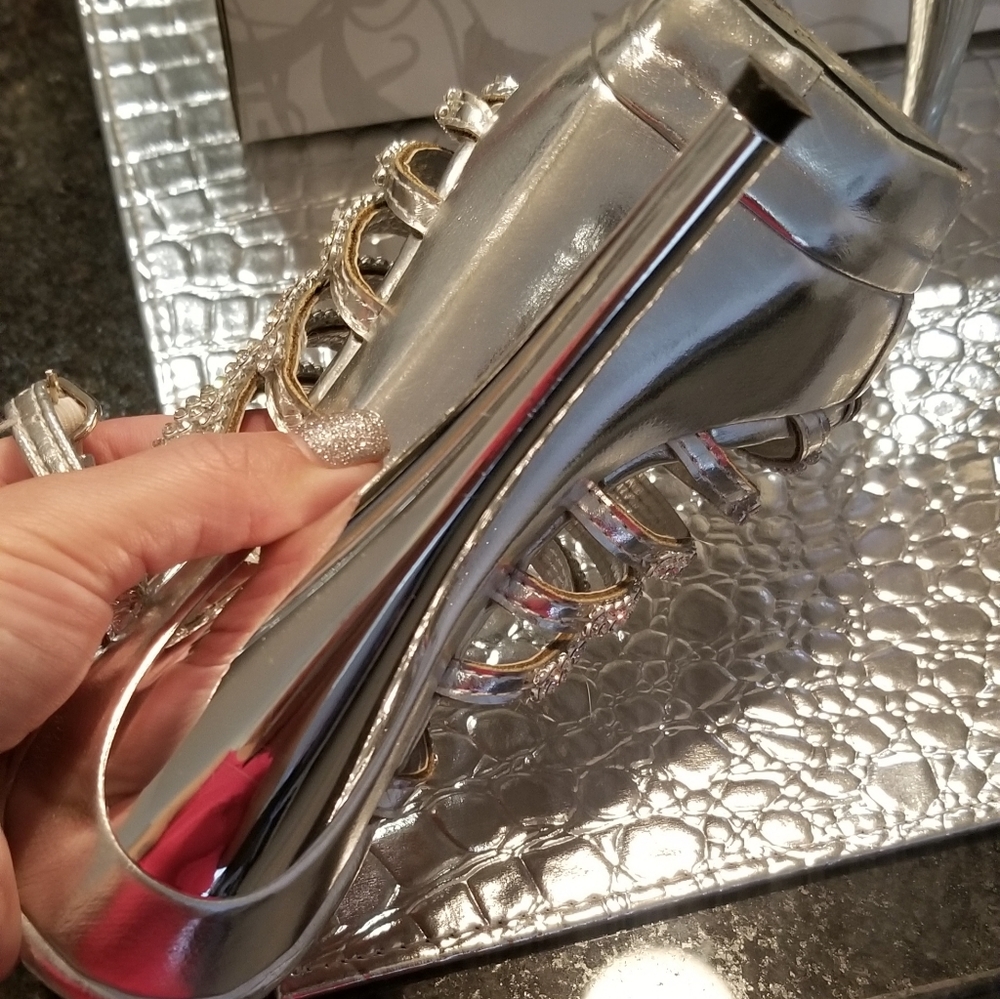 Silver Rhinestone Party Platform heels - Picture 3 of 4